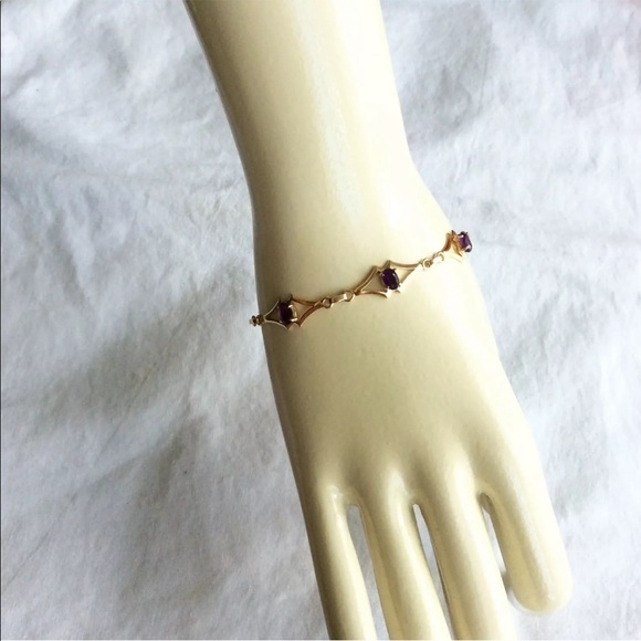 14K GOLD NATURAL UNTREATED AFRICAN AMETHYST VINTAGE LINK BRACELET - Picture 4 of 7